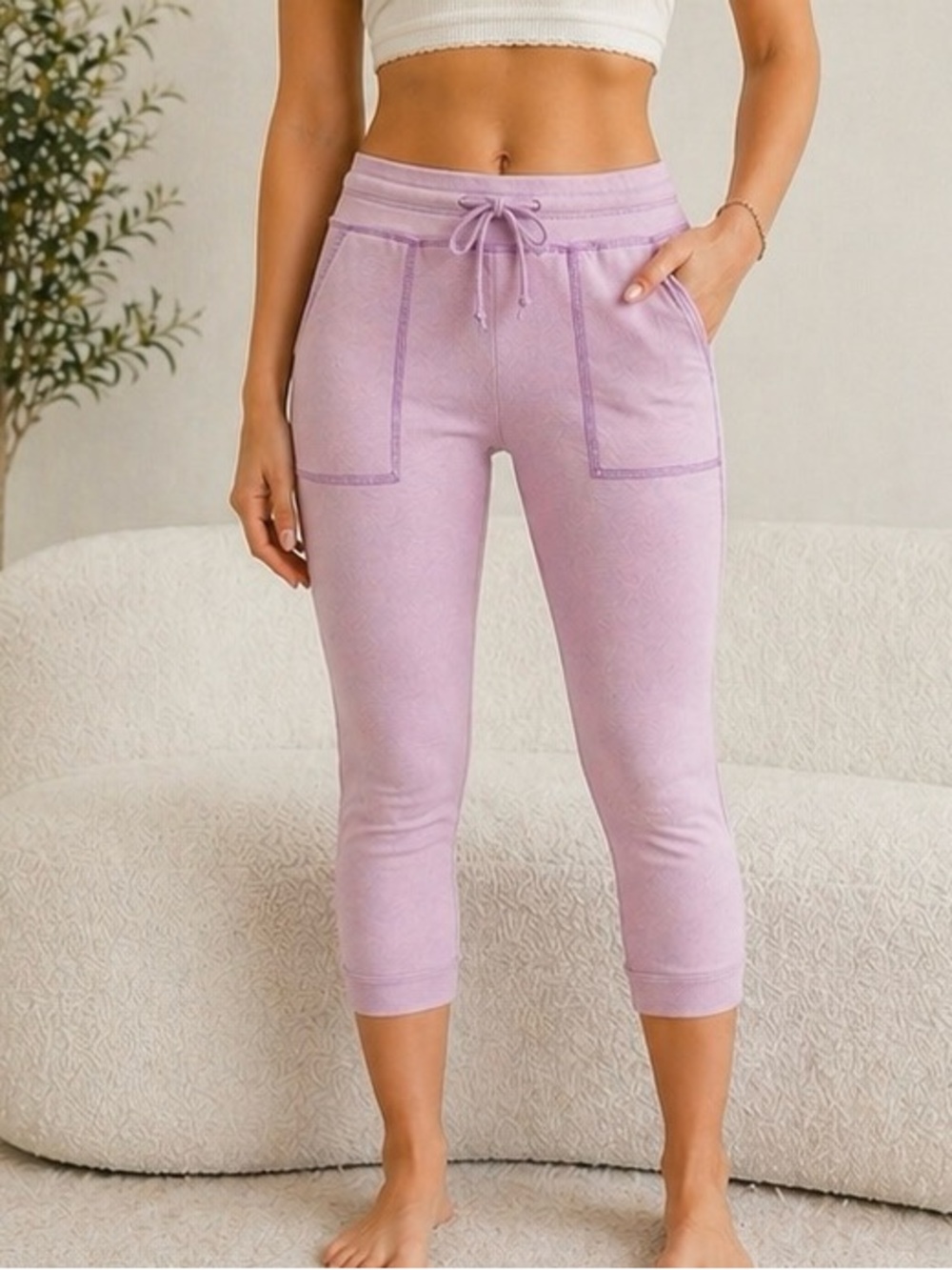 Blush Pink Athletic Capri Joggers| Butt Lift Fit | High Rise Lounge Pants Size M
